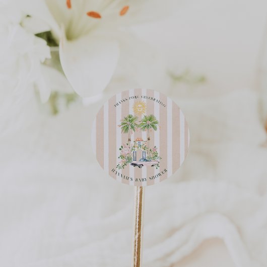 Sticker Rond Baby shower Chic Retro Palm Springs | Favoriser