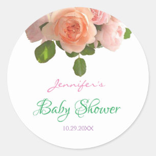 Sticker Rond Baby shower Chic Texte manuscrit Roses aquarelle