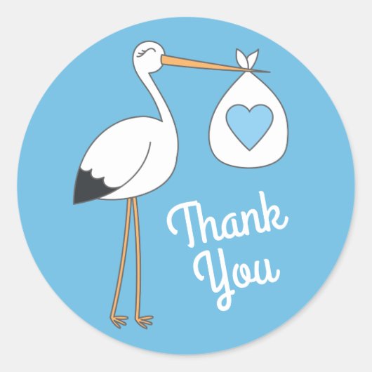 Sticker Rond Baby shower cigogne bleu garçon (Devant)