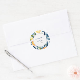 Sticker Rond Baby Shower Citron Aquarelle Moderne Orange Bleu