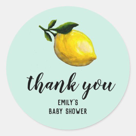 Sticker Rond Baby shower citron d'aquarelle en faveur (Devant)