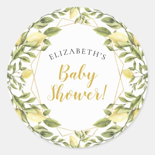 Sticker Rond Baby Shower Citron Feuillage (Devant)
