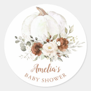 Sticker Rond Baby shower Citrouille à la crème rouille florale