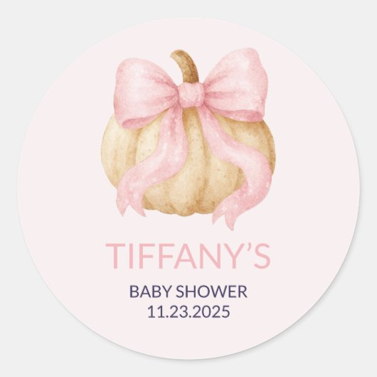 Sticker Rond Baby shower Citrouille arc rose délicat (Devant)