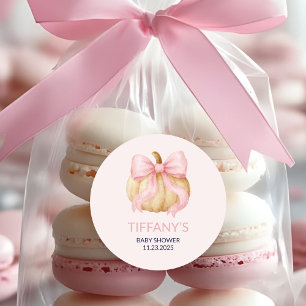 Sticker Rond Baby shower Citrouille arc rose délicat
