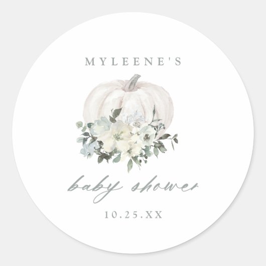 Sticker Rond Baby shower Citrouille blanc & Fleurs (Devant)