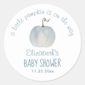 Sticker Rond Baby shower Citrouille bleu  Merci (Devant)
