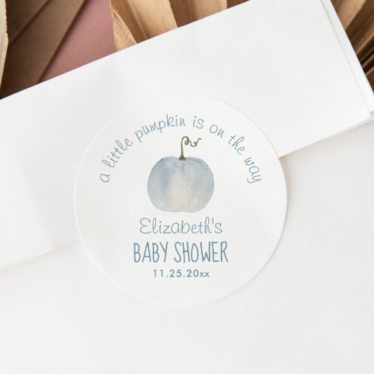 Sticker Rond Baby shower Citrouille bleu  Merci