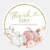 Sticker Rond Baby shower Citrouille Boho rose (Devant)