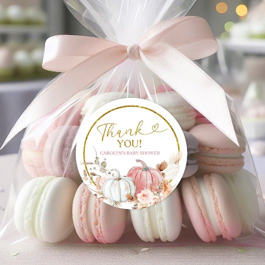 Sticker Rond Baby shower Citrouille Boho rose