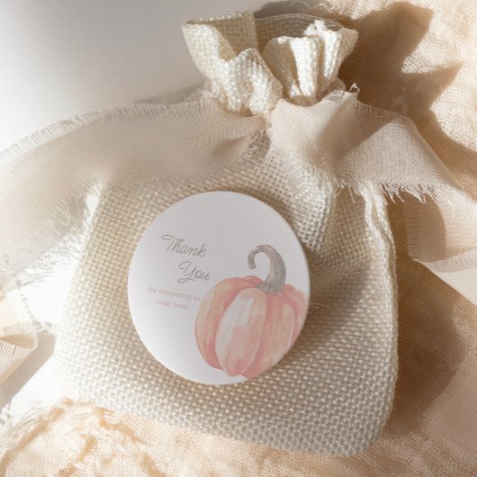 Sticker Rond Baby shower Citrouille d'aquarelle d'automne