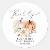 Sticker Rond Baby shower citrouille d'aquarelle Florale Merci (Devant)