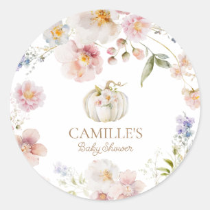 Sticker Rond Baby shower Citrouille d'automne