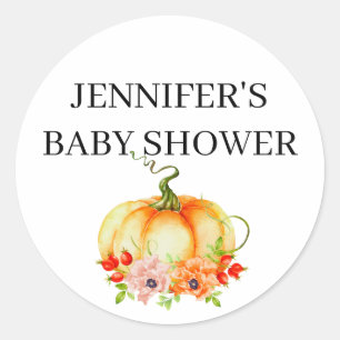 Sticker Rond Baby shower citrouille de chute d'aquarelle