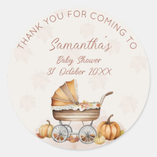 Sticker Rond Baby shower Citrouille de chute d'aquarelle