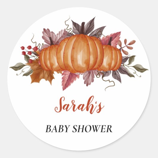 Sticker Rond Baby shower Citrouille de la feuille d'automne de (Devant)