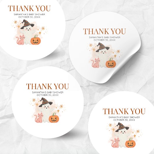 Sticker Rond Baby shower Citrouille de Little Boo Halloween