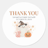 Sticker Rond Baby shower Citrouille de Little Boo Halloween (Devant)