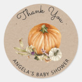 Sticker Rond Baby shower Citrouille Et Feuille D'Automne (Devant)