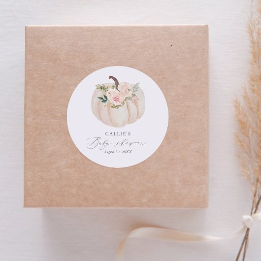 Sticker Rond Baby shower Citrouille Floral Greenery