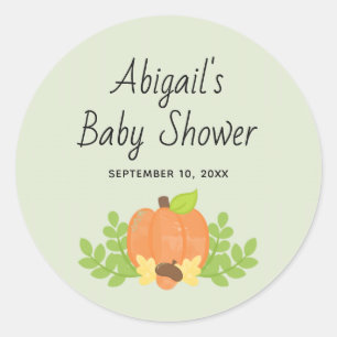 Sticker Rond Baby Shower Citrouille Mignonne pour l'Automne san