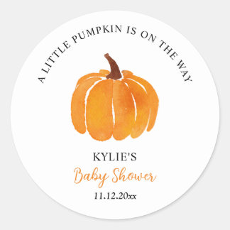 Sticker Rond Baby shower Citrouille orange aquarelle