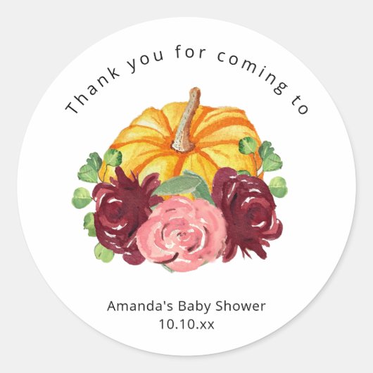 Sticker Rond Baby shower Citrouille orange aquarelle (Devant)