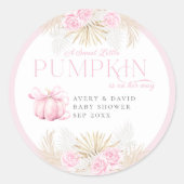 Sticker Rond Baby shower Citrouille rose fille Floral Bow (Devant)