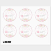 Sticker Rond Baby shower Citrouille rose fille Floral Bow (Feuille)