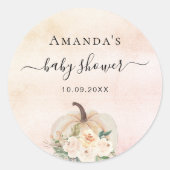 Sticker Rond Baby shower citrouille rose or crème brush (Devant)