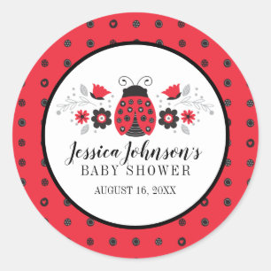 Sticker Rond Baby Shower Coccinelle Rouge Fille Mignonne