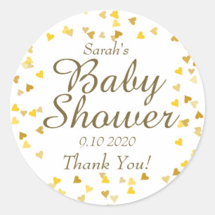 Sticker Rond Baby shower Coeurs d'or / Sprinkle Favor