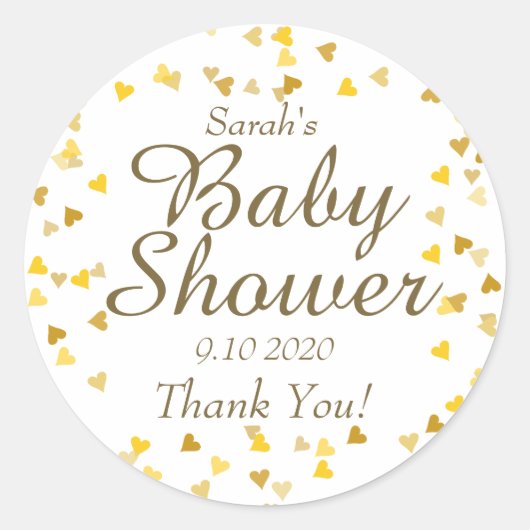 Sticker Rond Baby shower Coeurs d'or / Sprinkle Favor (Devant)