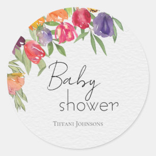 Sticker Rond Baby shower coloré sur le thème des Tulipes printa