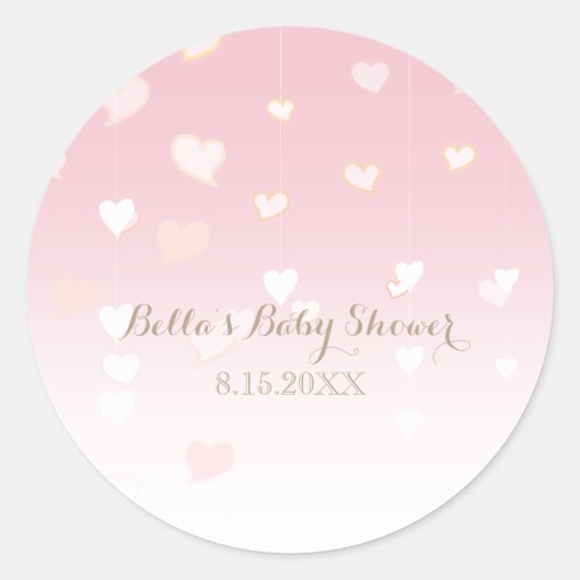 Sticker Rond Baby shower Confetti Coeur Rose (Devant)
