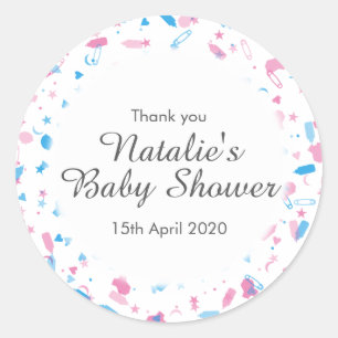 Sticker Rond Baby shower Confetti Merci Favoriser