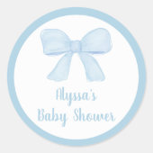 Sticker Rond Baby shower Coquette Blue Boy Bow (Devant)