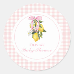 Sticker Rond Baby shower Coquette prépa Ruban rose citron