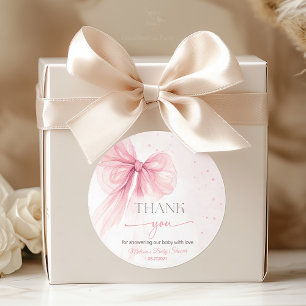 Sticker Rond Baby shower Coquette rose Bow