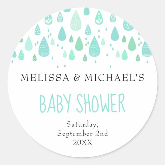 Sticker Rond Baby shower Couples Couples Cute Raindrops / Saupo (Devant)