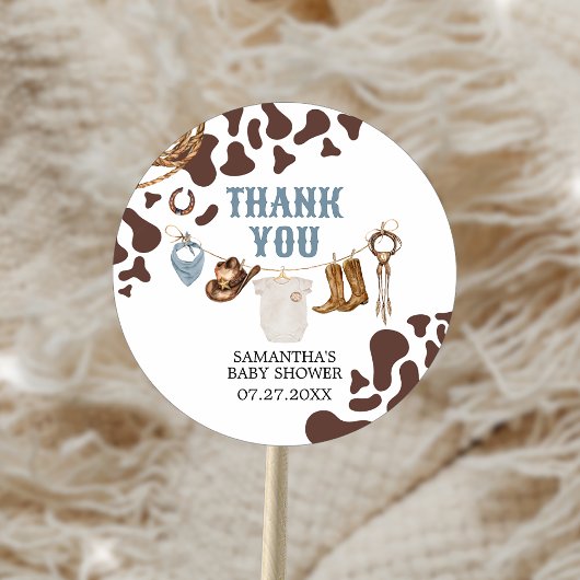 Sticker Rond Baby shower Cowboy