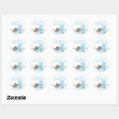Sticker Rond Baby shower Cowboy Bleu et Brown (Feuille)