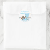 Sticker Rond Baby shower Cowboy Bleu et Brown (Sac)