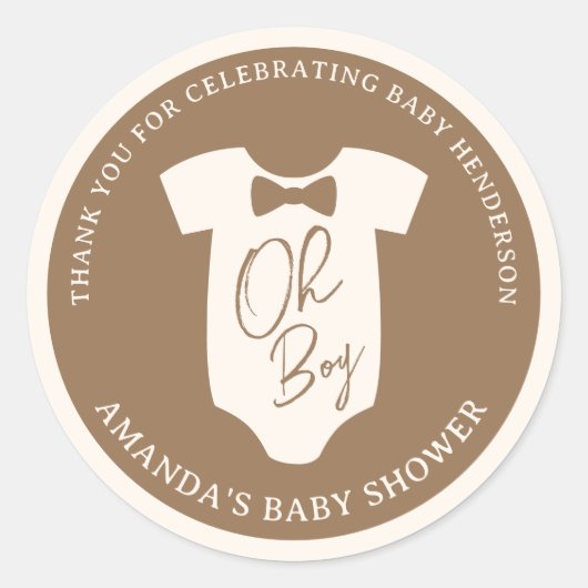 Sticker Rond Baby Shower Cravate Marron (Devant)