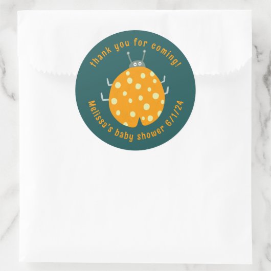 Sticker Rond Baby shower CUSTOM Merci Ladybug (Sac)