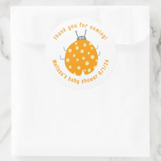 Sticker Rond Baby shower CUSTOM Merci Ladybug (Sac)