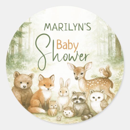 Sticker Rond Baby Shower Cute Baby Animals (Devant)