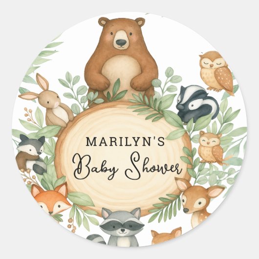Sticker Rond Baby Shower Cute Baby Animals (Devant)