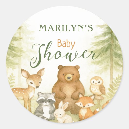 Sticker Rond Baby Shower Cute Baby Animals (Devant)