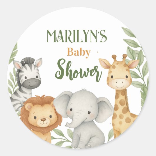 Sticker Rond Baby Shower Cute Baby Animals (Devant)